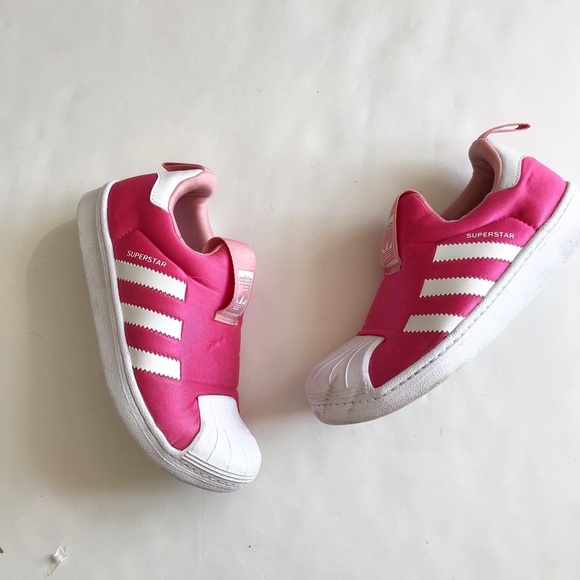 Adidas superstar pink 360 slip on sneakers GUC - crease toe cap size 2 youth - Picture 1 of 9